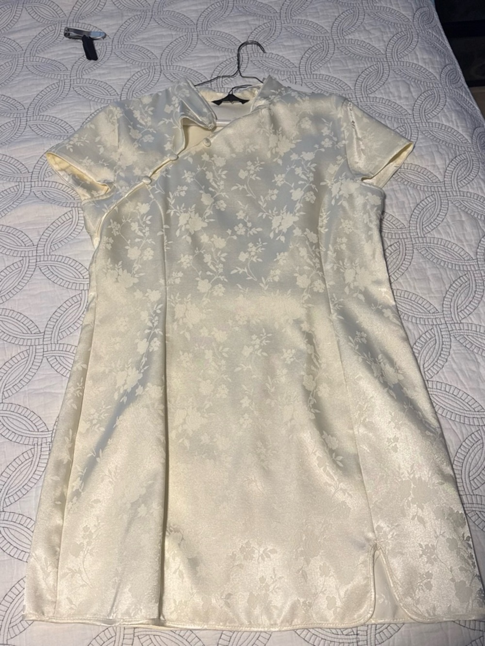 Zara Cream Satin Jacquard Cheongsam Mini Dress